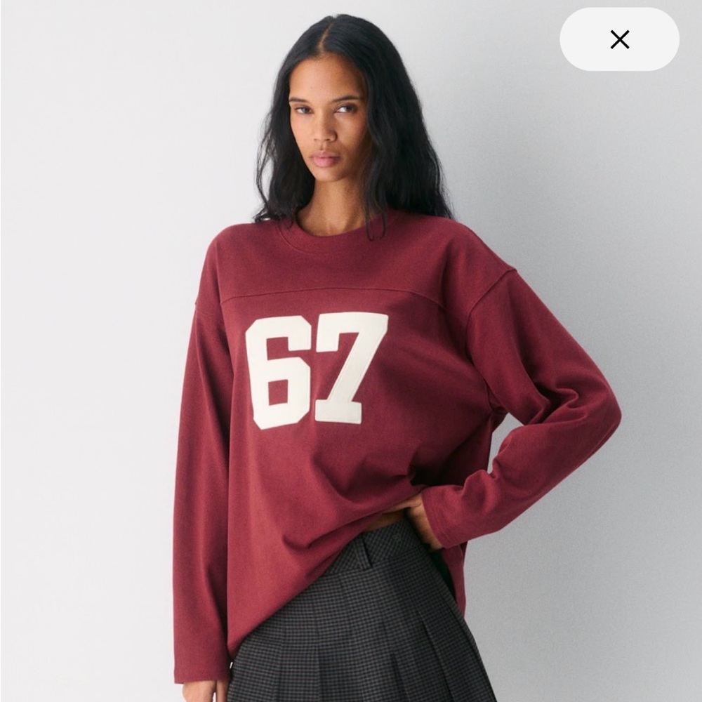 Aritzia Maroon Long Sleeve Top with Number Graphic
